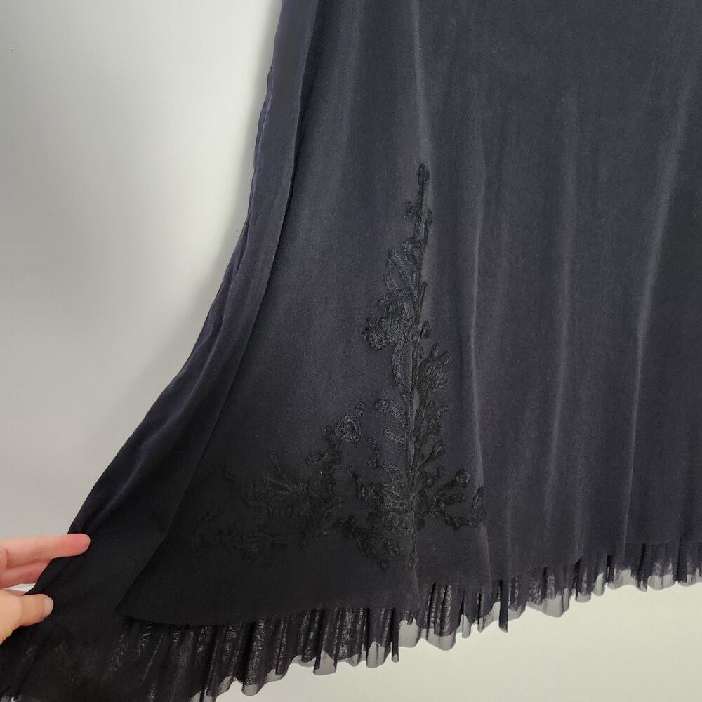 New Y2K Coldwater Creek Skirt Sz Large Womens Embroidered Black Mesh Whimsigoth